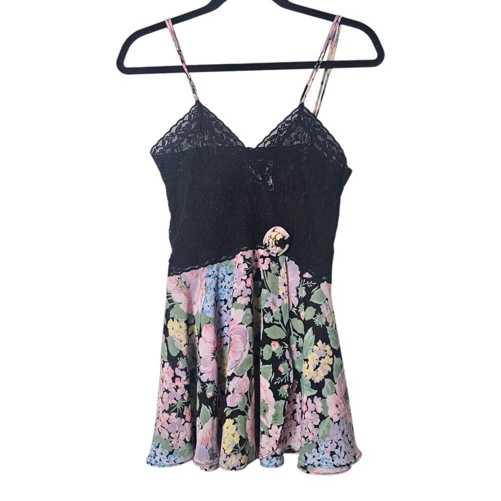 VTG Victoria Secret S Gold Label Black Lace Floral Slip Dress Nightie Balletcore